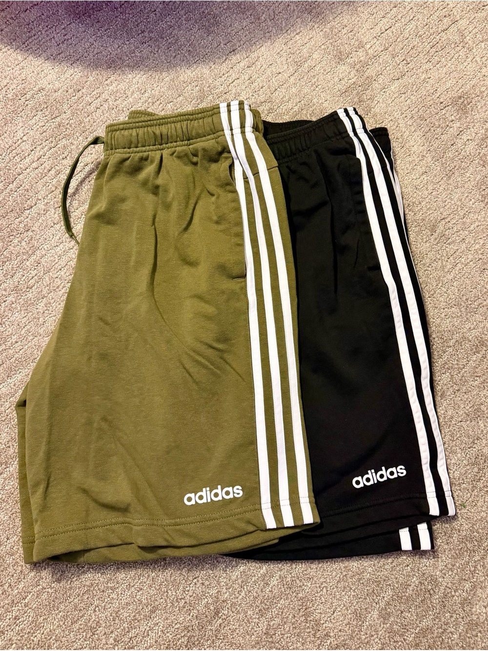 adidas Men’s 3-Stripe Athletic Shorts — Olive & Black